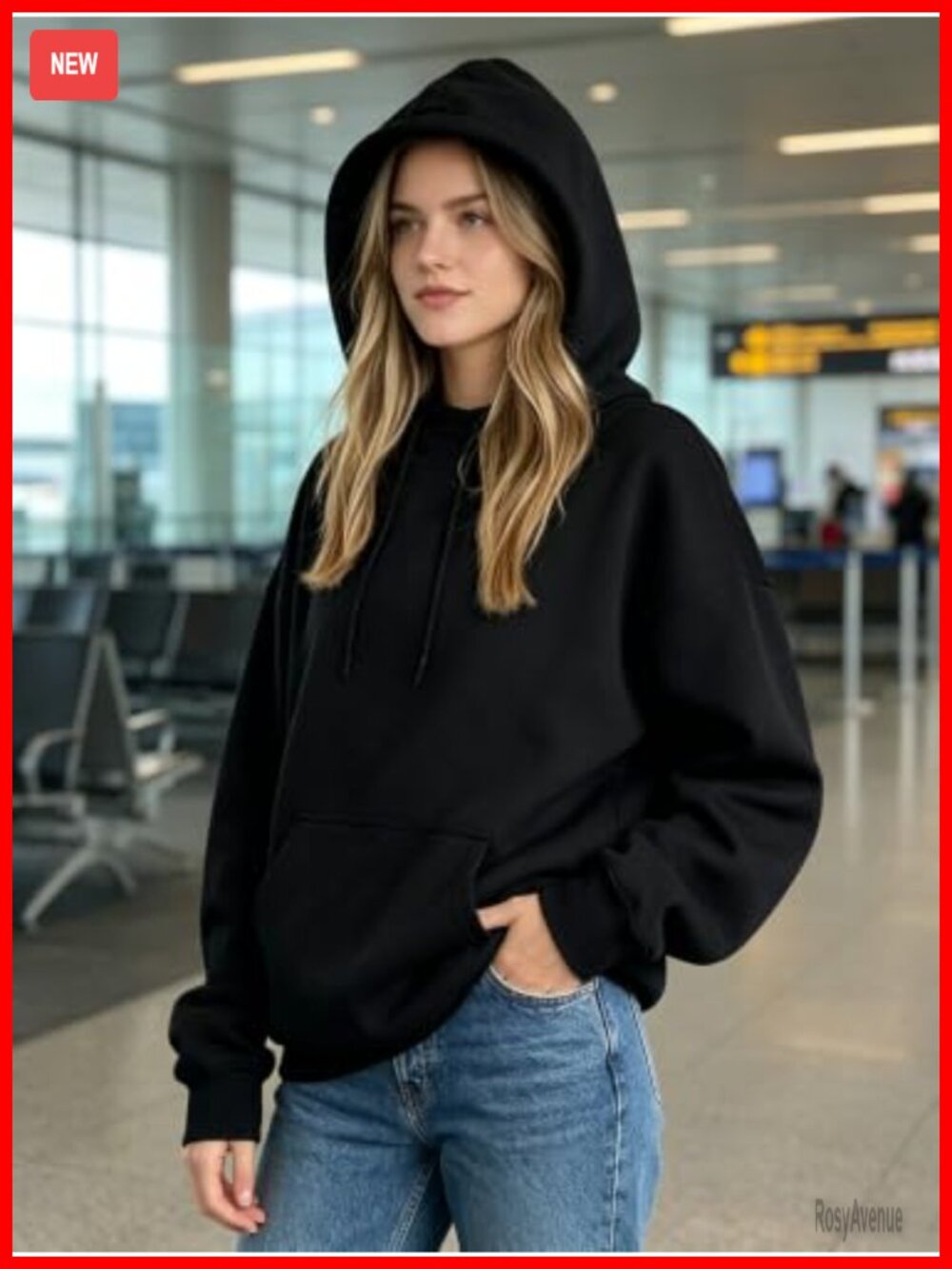 Oversized Fleece Hoodie Sweatshirt with Eye Mask Pocket Long Sleeve Pullover